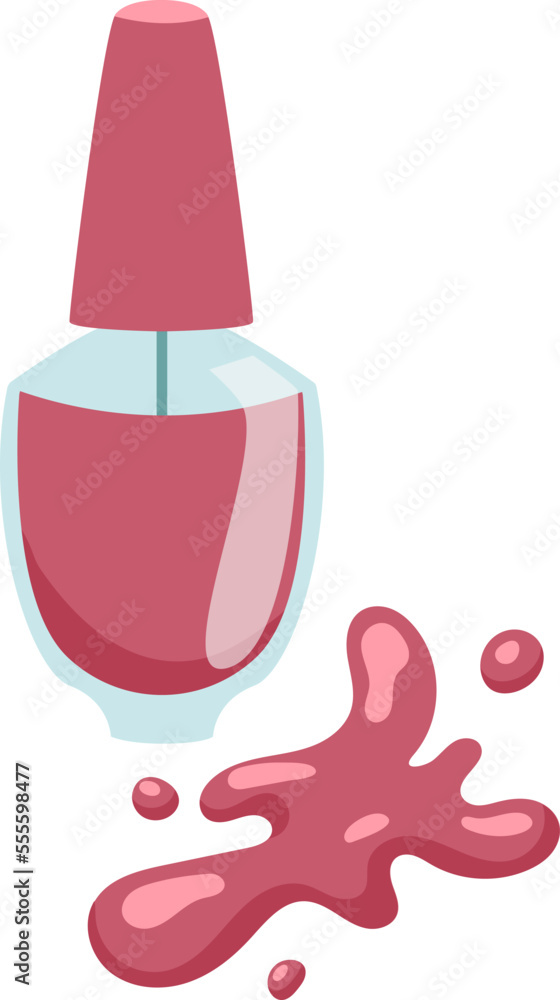 Nail polish red bottle with varnish splash isolated on white background in flat style Nail polish red bottle with varnish splash isolated on white background in flat style