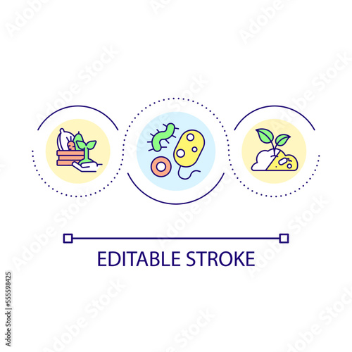 Agricultural application of microorganisms loop concept icon. Smart farming abstract idea thin line illustration. Precision agriculture. Isolated outline drawing. Editable stroke. Arial font used