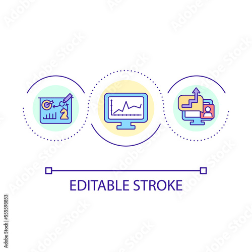 Strategic planning software loop concept icon. Forecasting results. Business operations monitoring abstract idea thin line illustration. Isolated outline drawing. Editable stroke. Arial font used