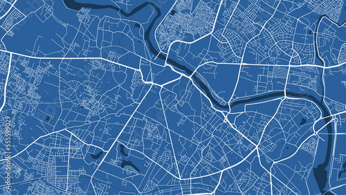 Detailed map poster of Lucknow city, linear print map. Blue skyline urban panorama. Decorative graphic tourist map of Lucknow territory.