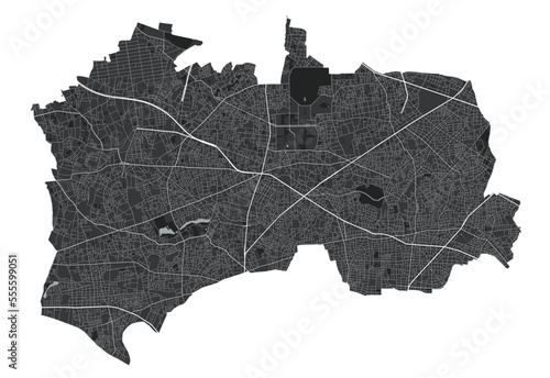 Nerima map. Detailed black map of Nerima city poster with roads. Cityscape urban vector. Black land with white roads and avenues.