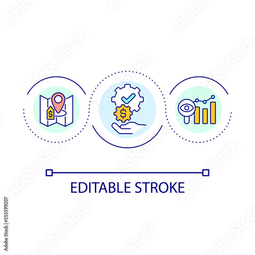 Searching affordable rent loop concept icon. Renting cheap apartment abstract idea thin line illustration. Fit budget. Housing market. Isolated outline drawing. Editable stroke. Arial font used