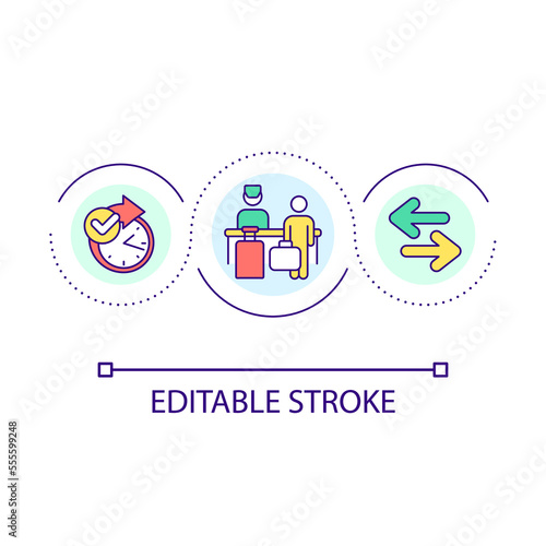 Short stay hotel loop concept icon. Reserving temporary housing abstract idea thin line illustration. Booking hostel room. Accommodation. Isolated outline drawing. Editable stroke. Arial font used