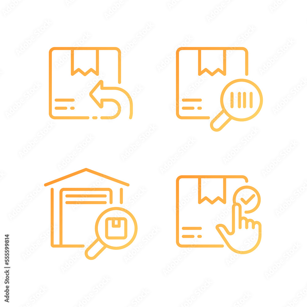 Parcels management pixel perfect gradient linear vector icons set. Warehouse. Goods tracking. Distribution. Thin line contour symbol designs bundle. Isolated outline illustrations collection Parcels management pixel perfect gradient linear vector icons set. Warehouse. Goods tracking. Distribution. Thin line contour symbol designs bundle. Isolated outline illustrations collection