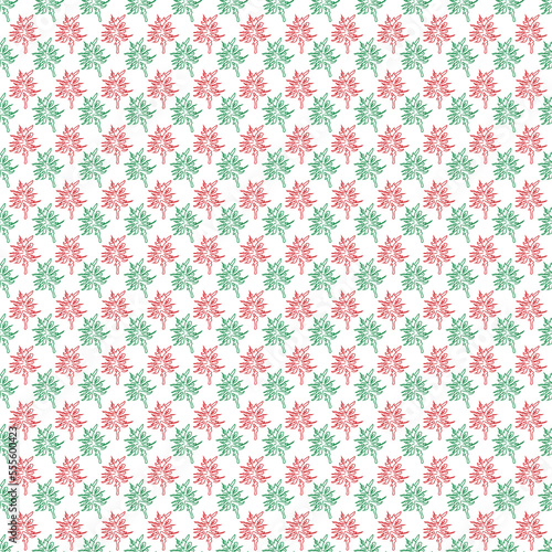 red and green christmas leaf with white background seamless repeat pattern