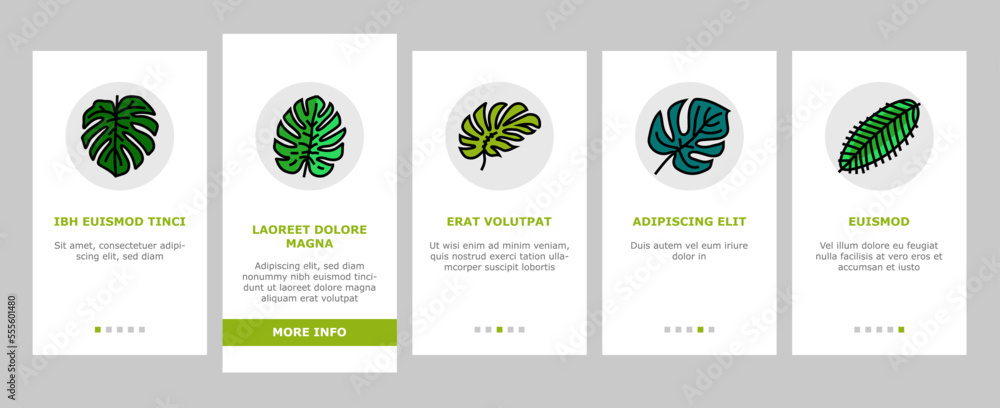 palm leaf summer plant green onboarding mobile vector. jungle exotic, nature foliage, tree floral, tropic monstera, texture forest, art palm leaf summer plant green illustrations