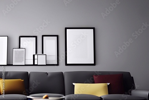 Wallpaper Mural Grey modern living room with frame for mockup 3d render Torontodigital.ca