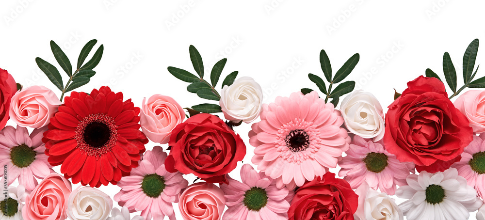 Floral composition of roses and gerberas on transparent background. Arrangement of beautiful flowers Floral composition of roses and gerberas on transparent background. Arrangement of beautiful flowers