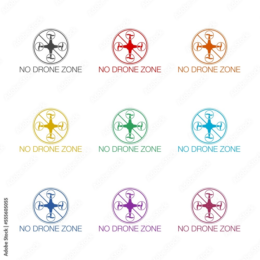 Ban Drone Aerial Zone icon isolated on white background. Set icons colorful Ban Drone Aerial Zone icon isolated on white background. Set icons colorful