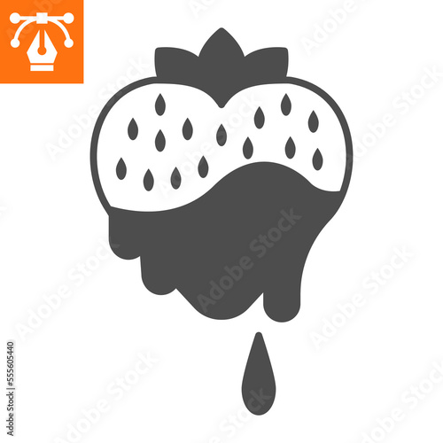 Chocolate covered strawberries solid icon, glyph style icon for web site or mobile app, food and valentines day, strawberry in chocolate vector icon, simple vector illustration, vector graphics.