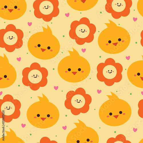 seamless pattern cartoon chick and plant. cute animal wallpaper for textile  gift wrap paper