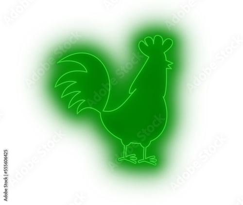 Cute green hen in profile in night light on white background - illustration