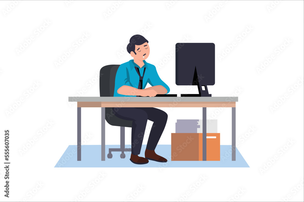Exhausted businessman fell asleep in the workplace in the office at night Exhausted businessman fell asleep in the workplace in the office at night