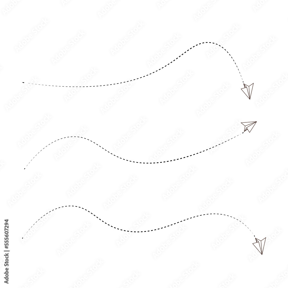 Vector set of dashed line arrows