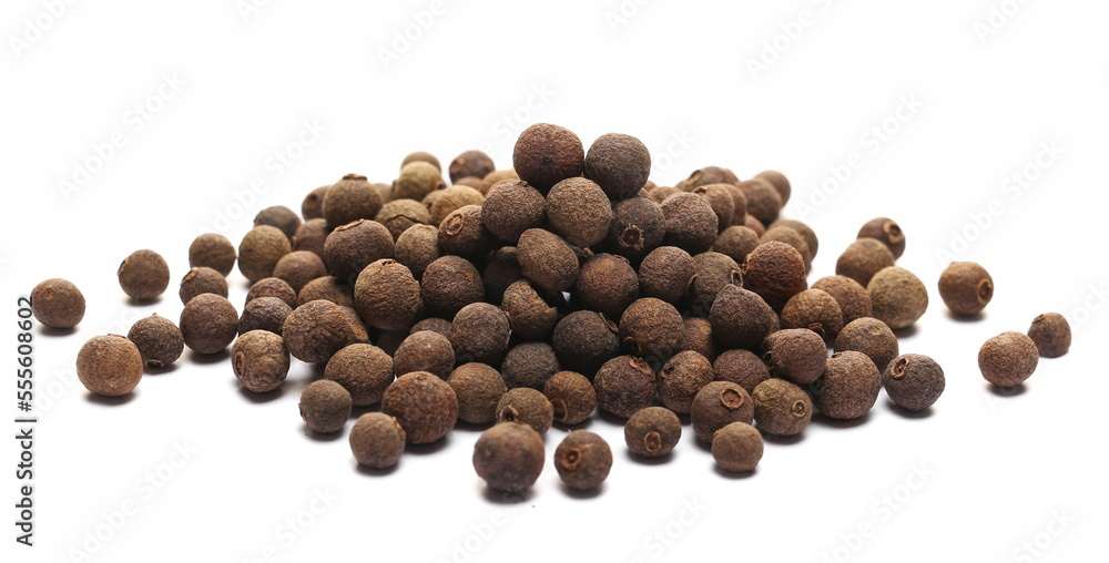 Allspice pile isolated on white, Jamaica pepper Allspice pile isolated on white, Jamaica pepper