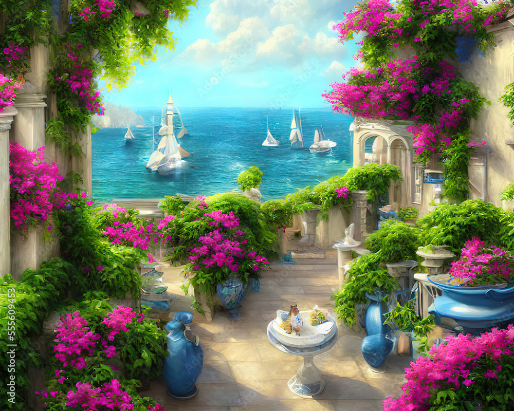 Flowers on the Terrace with Seaview