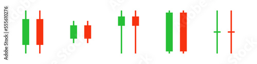 Various types of candlestick chart icons. Fluctuations in stock prices and exchange rates. Vectors.