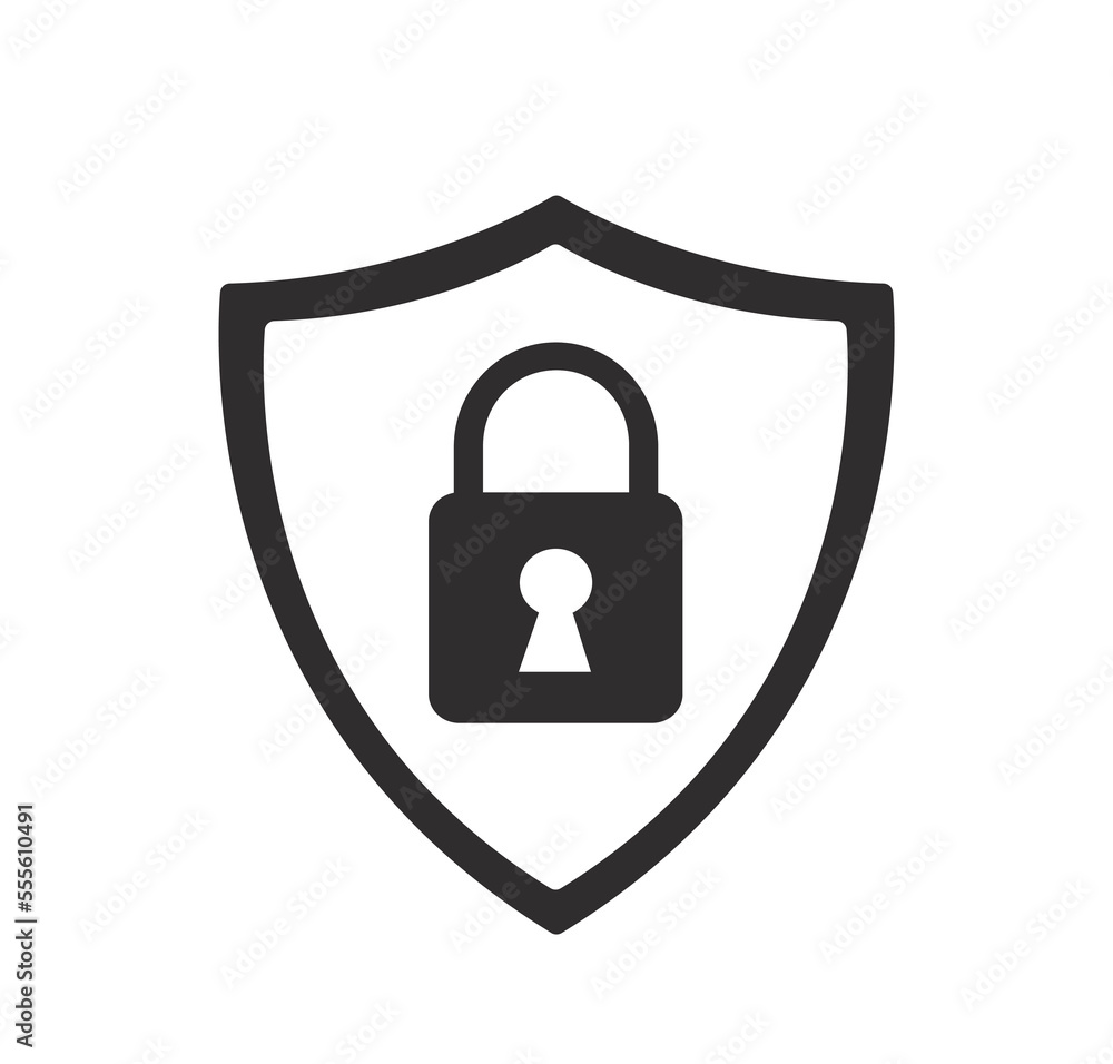 Shield guard and padlock. vector illustration Shield guard and padlock. vector illustration