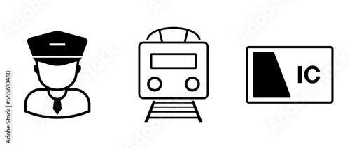 Conductor, train and IC card icon set. Rail transportation icon set. Vector.