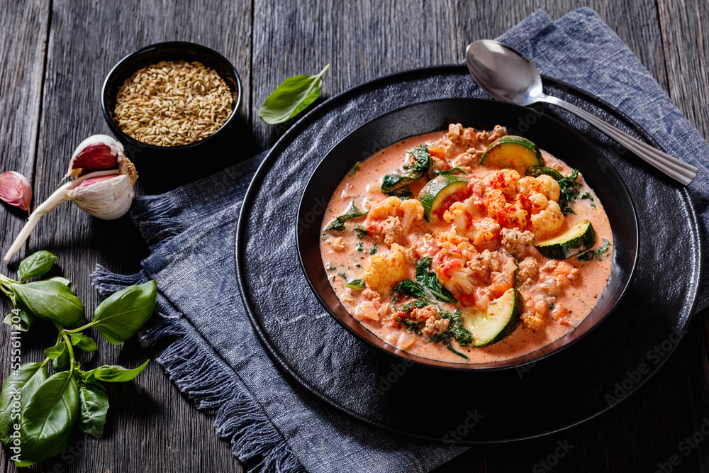 Creamy Tomato Soup with ground Chicken and veggies Creamy Tomato Soup with ground Chicken and veggies