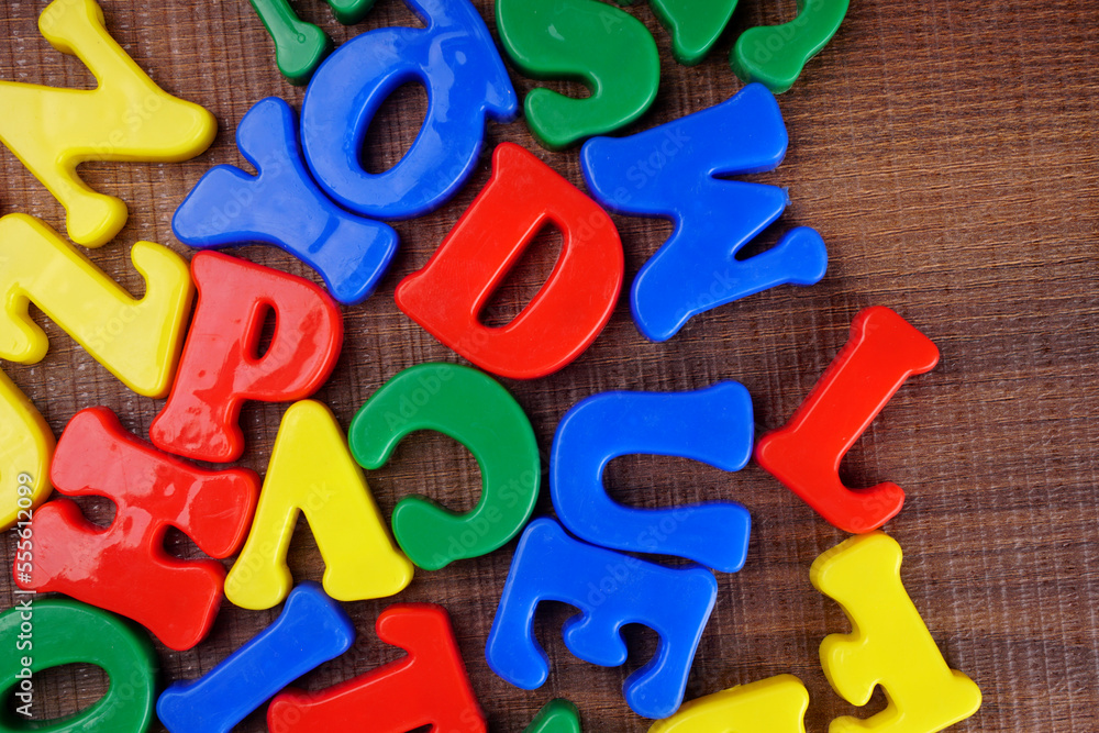 Alphabet on color background. School and education concept. Empty space for text and design Alphabet on color background. School and education concept. Empty space for text and design