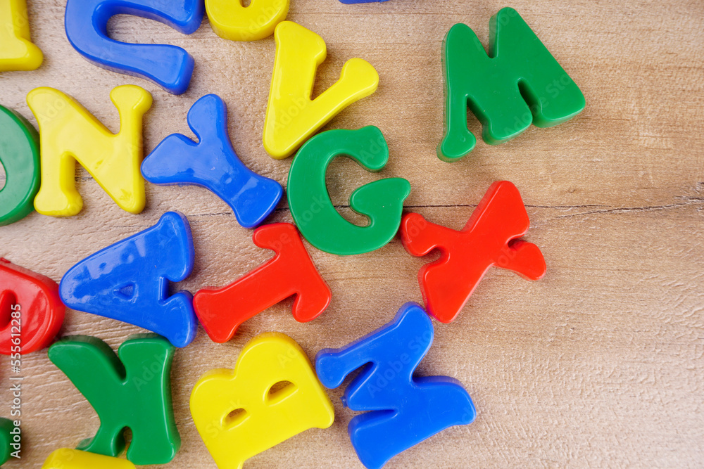 Alphabet on color background. School and education concept. Empty space for text and design Alphabet on color background. School and education concept. Empty space for text and design