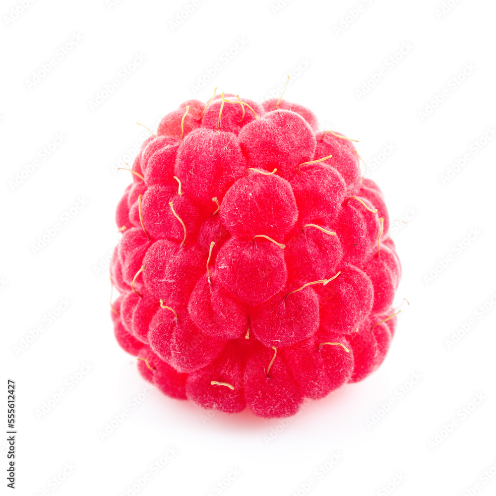 Whole pink raspberries, macro photo on a white background. Whole pink raspberries, macro photo on a white background.