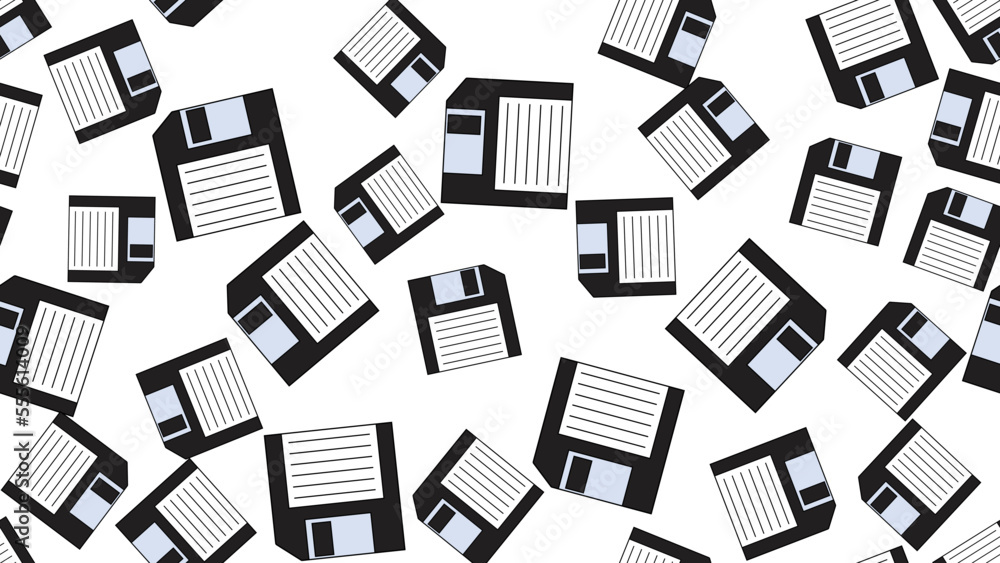 Seamless pattern endless computer with old retro vintage white hipster floppy disks from 70s, 80s, 90s isolated on white background. Vector illustration