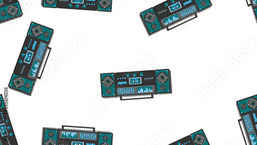 Seamless pattern endless with music audio cassette old retro tape recorders vintage hipster from 70s, 80s, 90s isolated on white background. Vector illustration