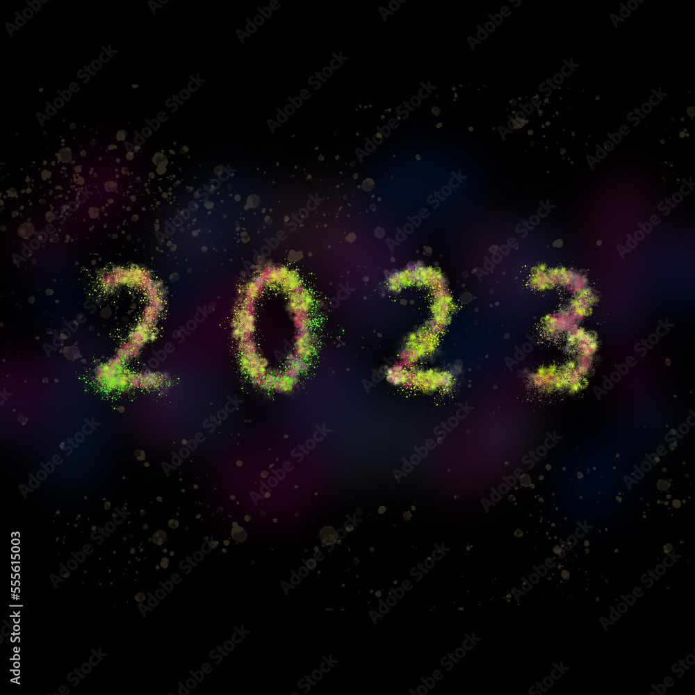 2023 Colourful Happy New Year firework text