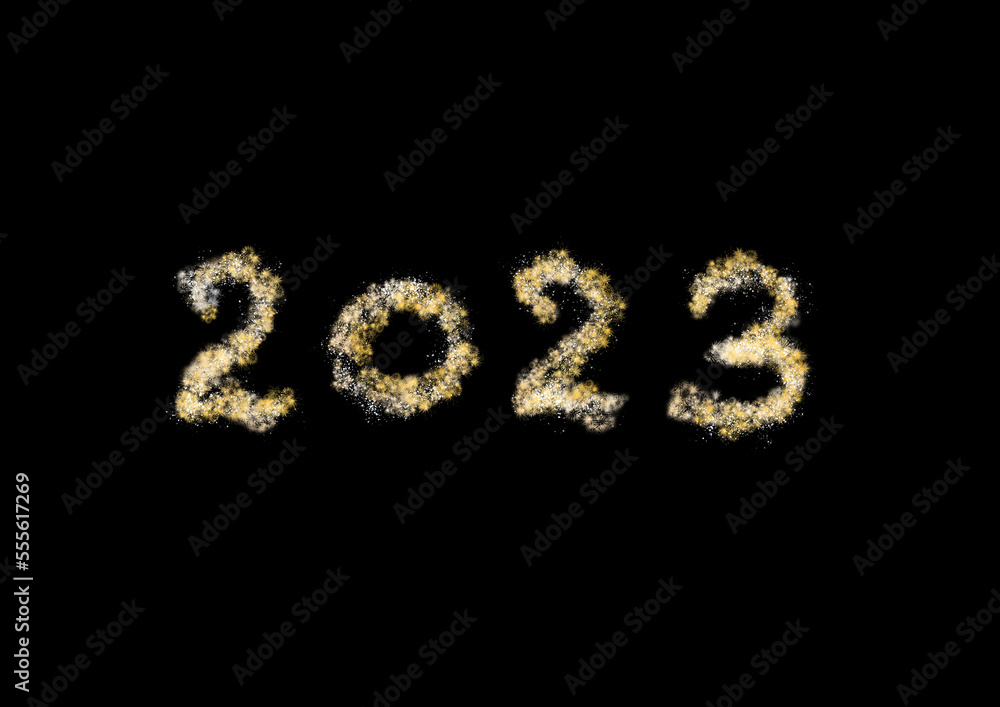 2023 firework text on a plain black background