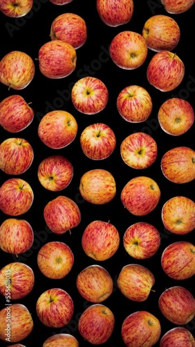 Vertically framed looping animation of red apples falling on an alpha transparent background. photo