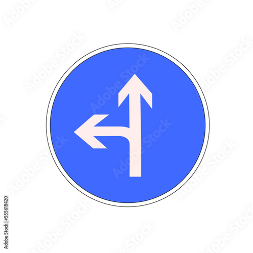Panneau routier: Direction obligatoire à gauche ou tout droit à la prochaine intersection