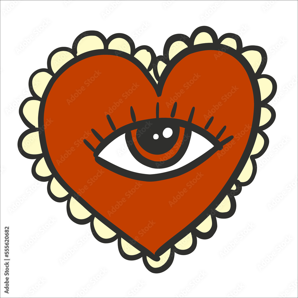 Retro heart with eye isolated on white. Vector
