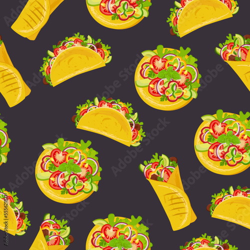 Fototapeta Naklejka Na Ścianę i Meble -  Seamless pattern with tacos, burritos and tostadas.