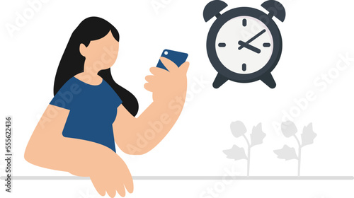 Woman doing time management, Time management concept planning, organization, working time, Time management planning and control concept for efficient successful and profitable business flat compositio