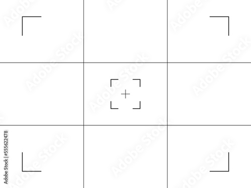 Focusing screen of the camera viewfinder. Based vector template of viewfinder camera thirds caused recording