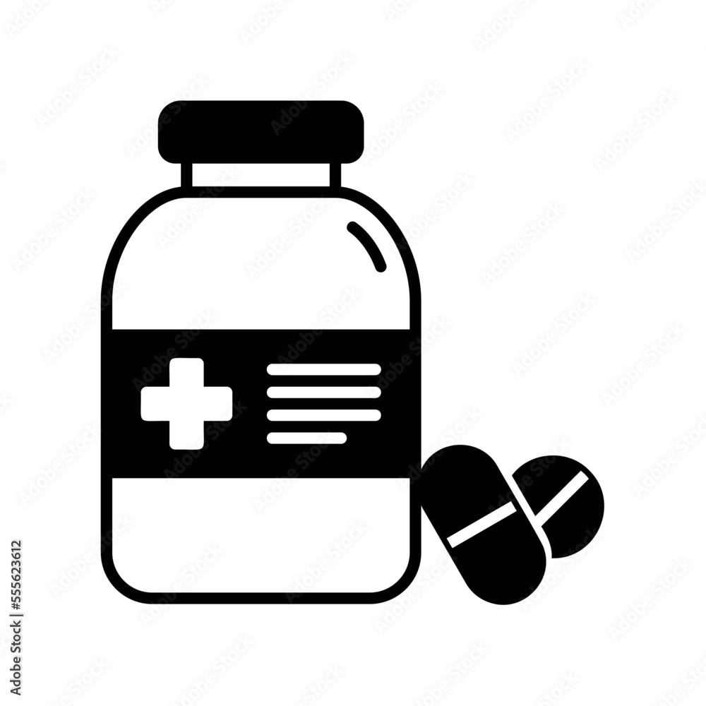 Medicine icon pill or capsule with bottle for medical health care Medicine icon pill or capsule with bottle for medical health care