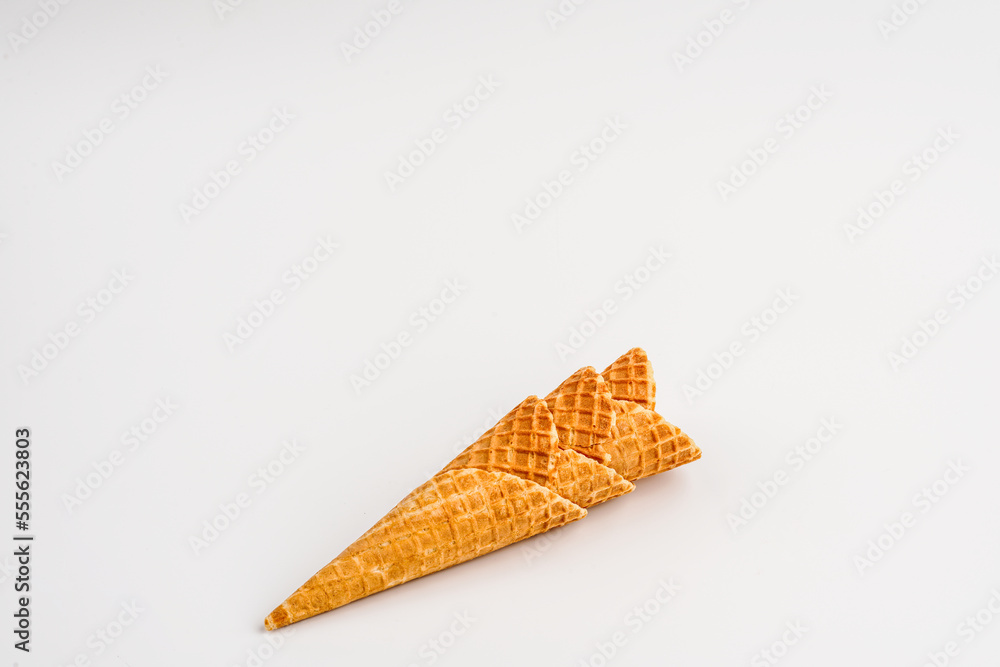 Waffle Ice Cream Cones with Soft Shadow Isolated on a White Background Waffle Ice Cream Cones with Soft Shadow Isolated on a White Background