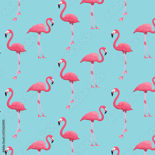 Pattern of flamingos on a blue background © Sergey
