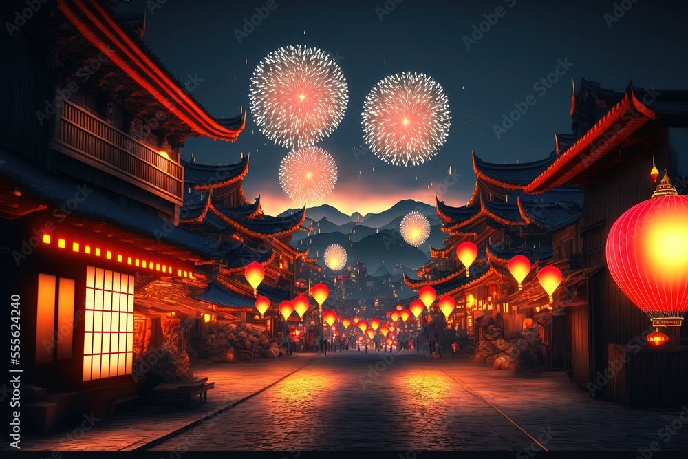 Chinese lunar new year celebration. China town. Generative AI - obrazy, fototapety, plakaty 
