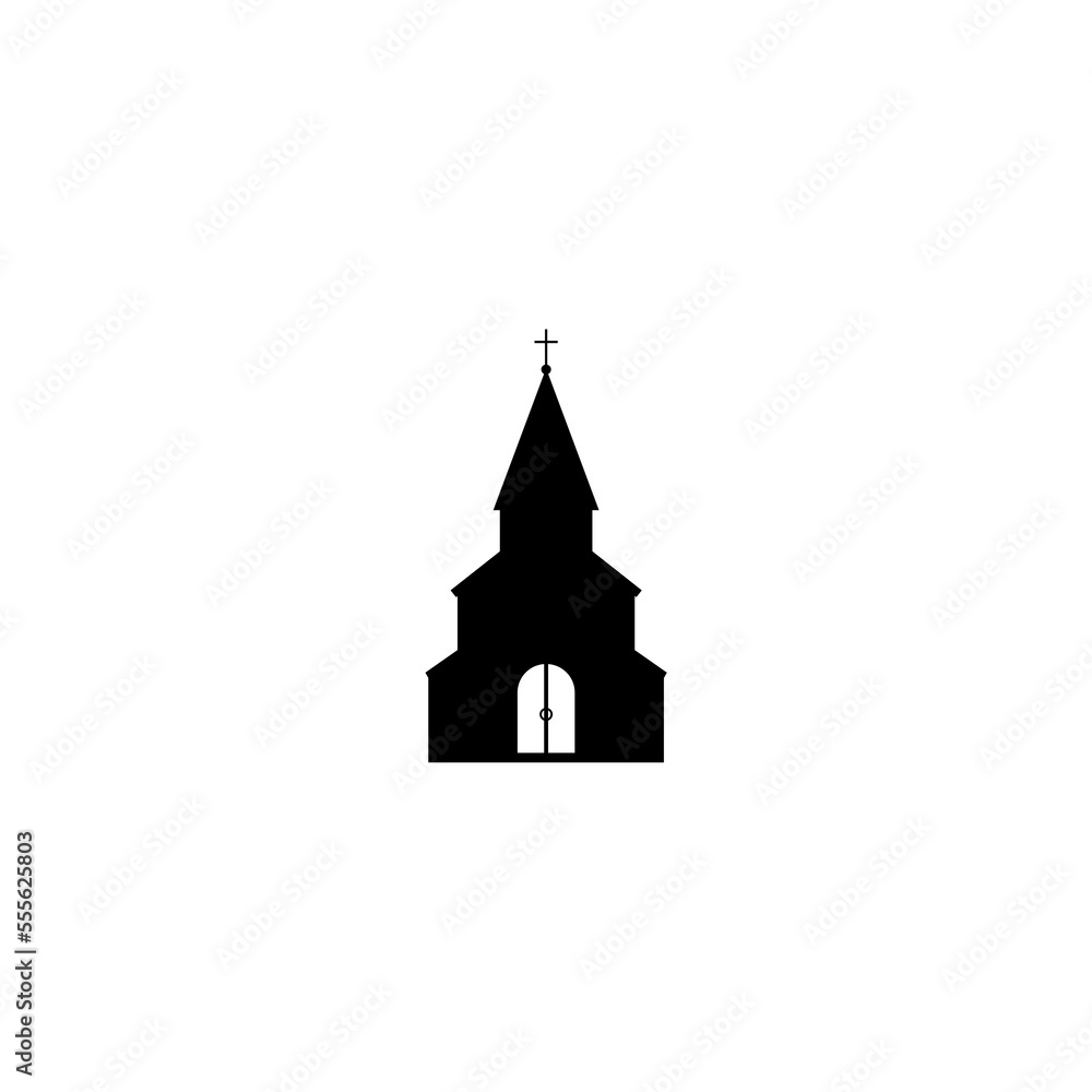 Black line Church building icon isolated on white background