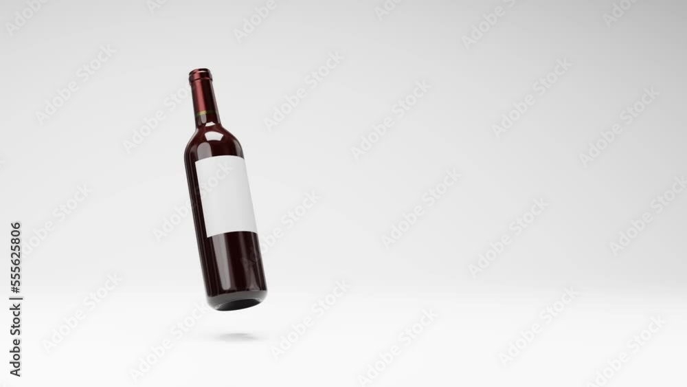 One Wine Bottle with Blank Label Spinning on a Studio Light Gray Background, Seamless Loop 3D Animation with Copy Space One Wine Bottle with Blank Label Spinning on a Studio Light Gray Background, Seamless Loop 3D Animation with Copy Space