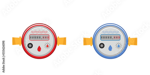 Counters for hot and cold water. Water meter.