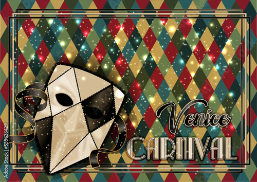 Venice mask Bauta , greeting background in art deco style , vector illustration	