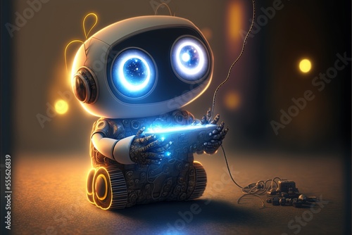 Fotografie, Tablou high resolution picture,  Cute tiny toy robot doing everday tasks, amazing 3D graphic,