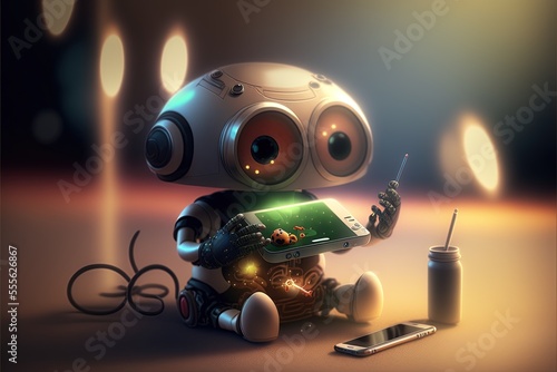 high resolution picture, Cute tiny toy robot doing everday tasks, amazing 3D graphic, . AI Generative