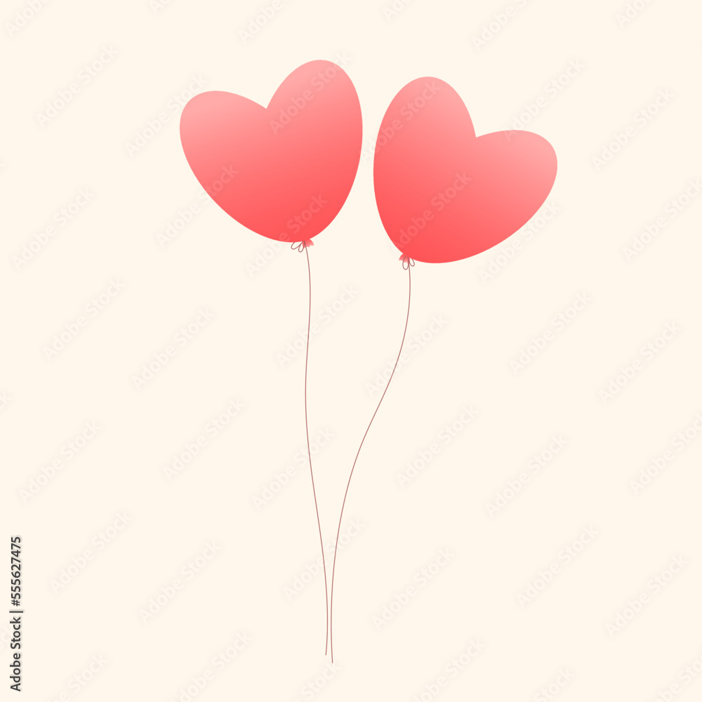 Pink heart shaped balloons. Valentine's day decoration. Isolated cartoon vector illustration