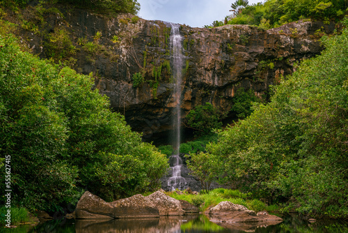 Tamarind falls other name is seven waterfalls in Mauritius island, Rivivière Noire district. Amazing wiev untouchable green area with clean water and rocks, cliffs in a gorge photo