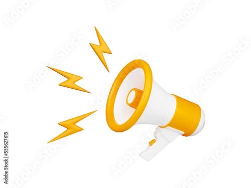 Foto Loudspeaker 3d render - yellow and white megaphone for announcement or advertising message